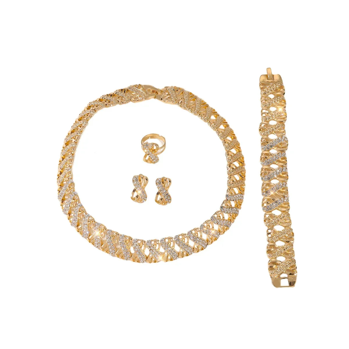 Fashion 18k Gold Plated Jewelry Set Dubai African Choker Necklace Earrings Rings Wedding Bridal Jewellery Sets for Women