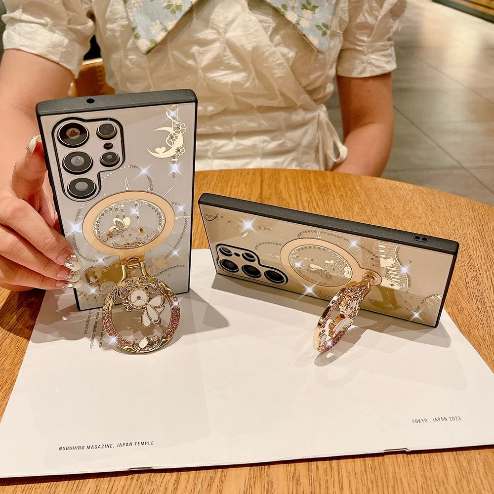 NEW Korea 360 ° Holder Magsafe Charging Phone Case for Samsung Galaxy S25 S24 S23 S22 Plus Ultra FE 5G PC+TPU Magnetic Hard Case