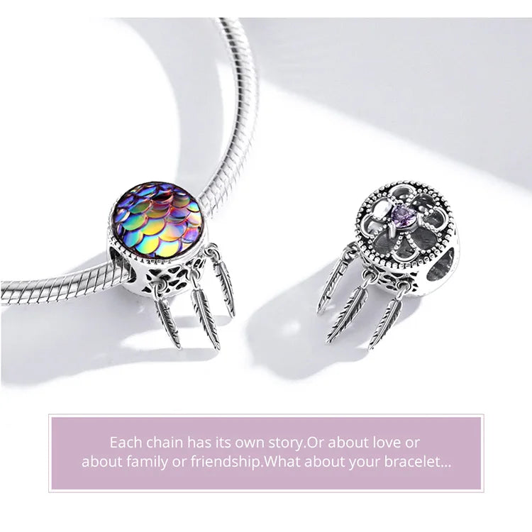 BISAER 925 Sterling Silver Charm Ocean Style Fish Dolphin Mermaid Shell Blue CZ Bead For Necklace&Bracelet DIY Fine Jewelry Gift