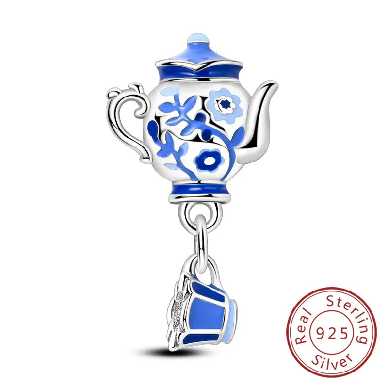 Fit Original 925 Sterling Silver Charms Beads Wine Glass Coffee Cup Charms Pendant For Women Bracelet Charms DIY Jewelry Gift