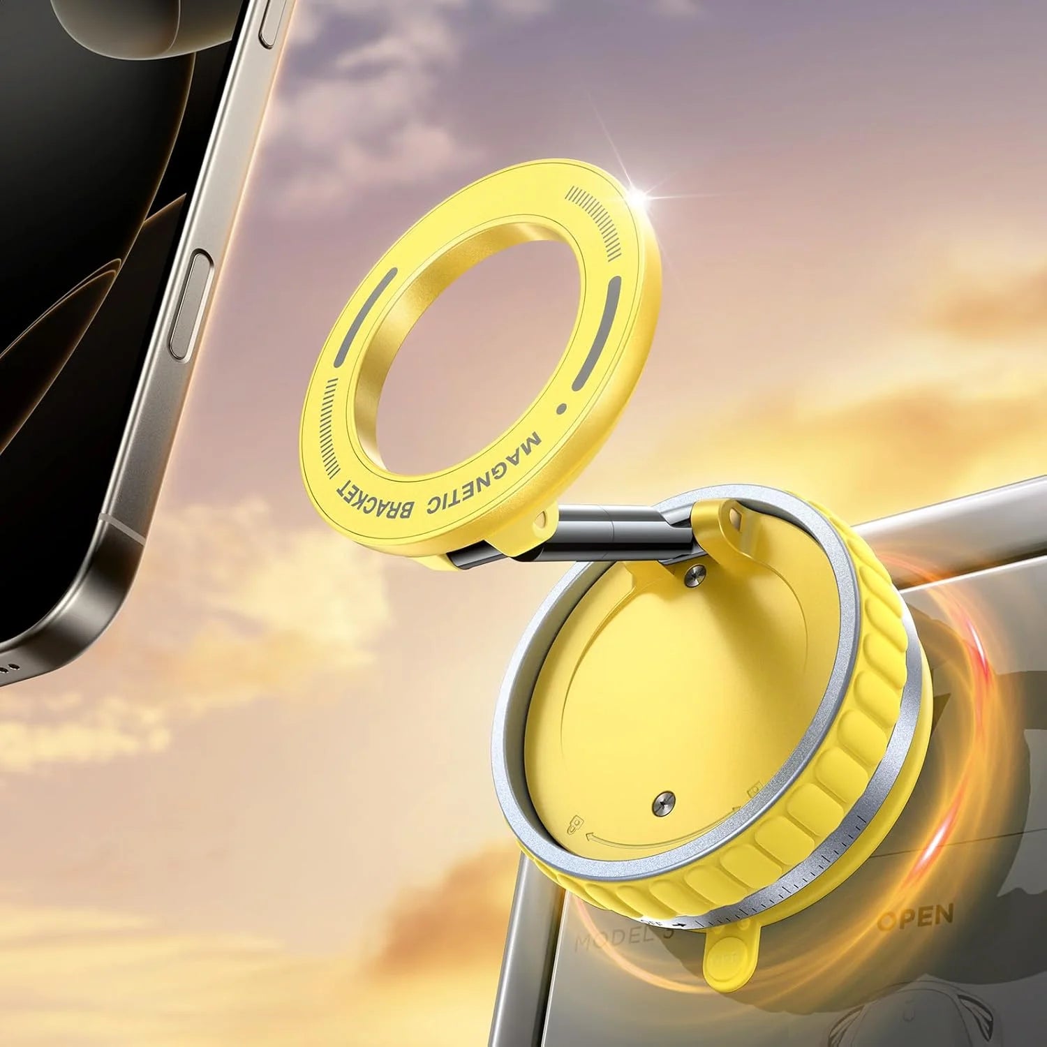 Upgraded Aluminum Alloy Vacuum Magnetic Car Phone Holder with 360° Rotation & Foldable Design Strong Magnetic Absorption