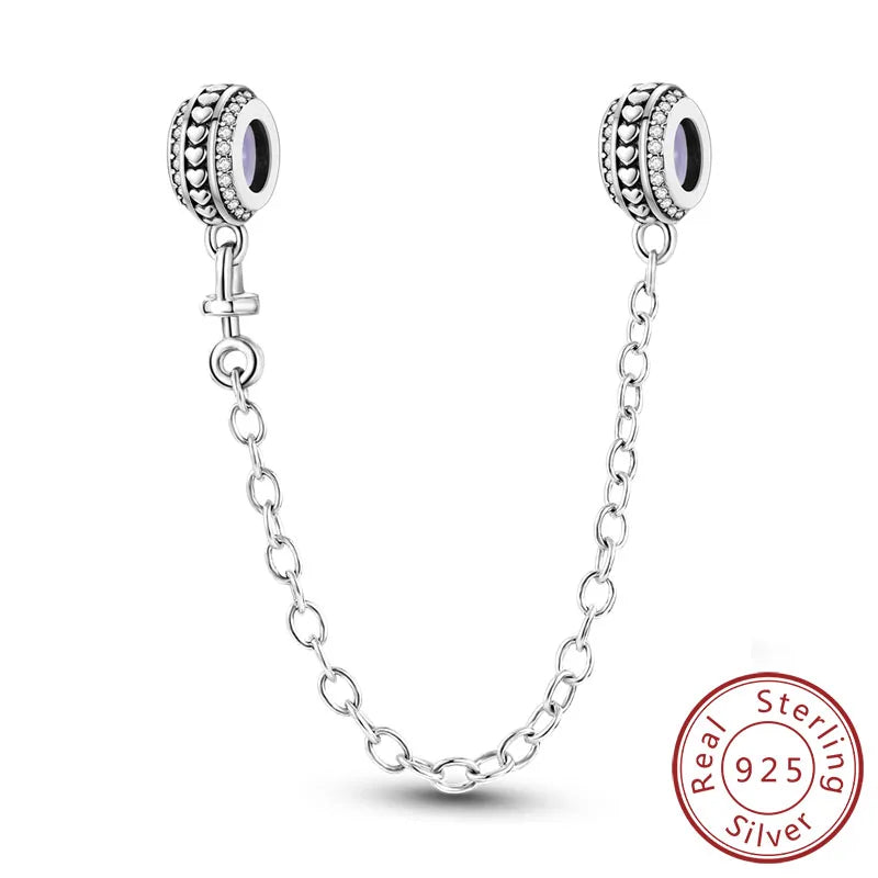 Safety Chain Charms Fit Original 925 Sterling Silver Charms Beads Moon Star Butterfly Heart Safety Chain for Women Jewelry Gift