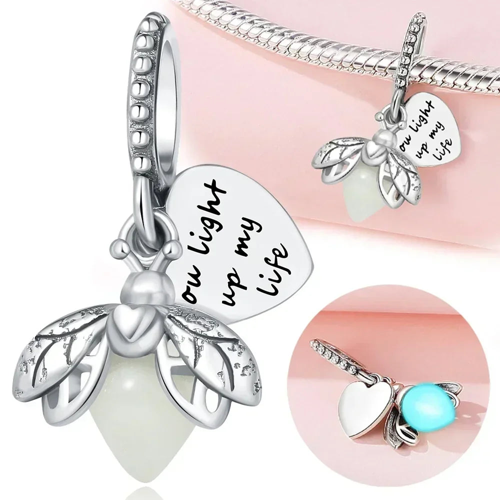 S925 Silver Glow-in-the-dark Firefly Charm Pendant Fit Original Charms Bracelet Gift Beads for Women Diy Fine Jewelry Gifts