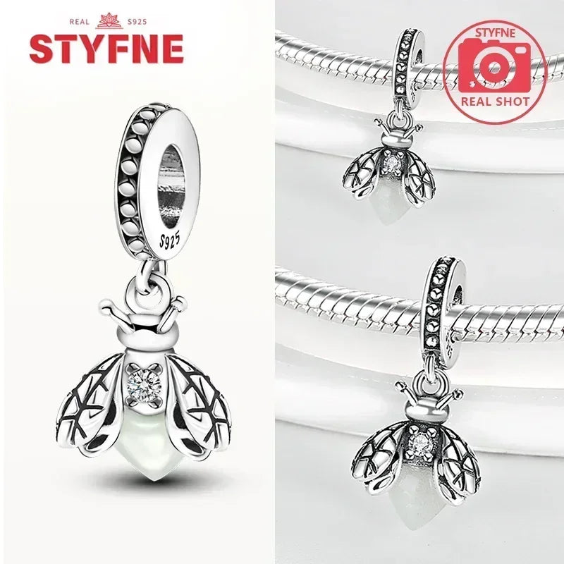 S925 Silver Glow-in-the-dark Firefly Charm Pendant Fit Original Charms Bracelet Gift Beads for Women Diy Fine Jewelry Gifts