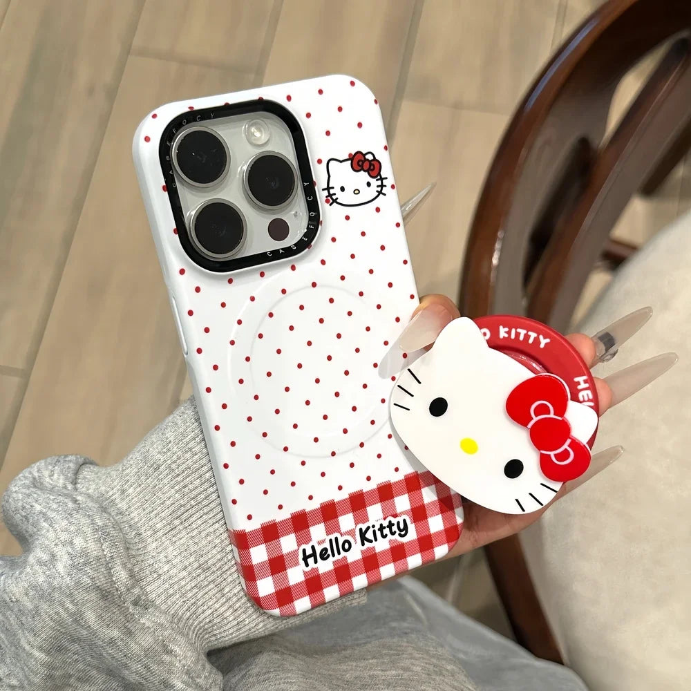 Cute Cartoon Magnetic Holder Magsafe Wireless Charge Phone Case For iPhone 17 16 15 14 13 Pro Max Sanrio Hello Kitty Cover
