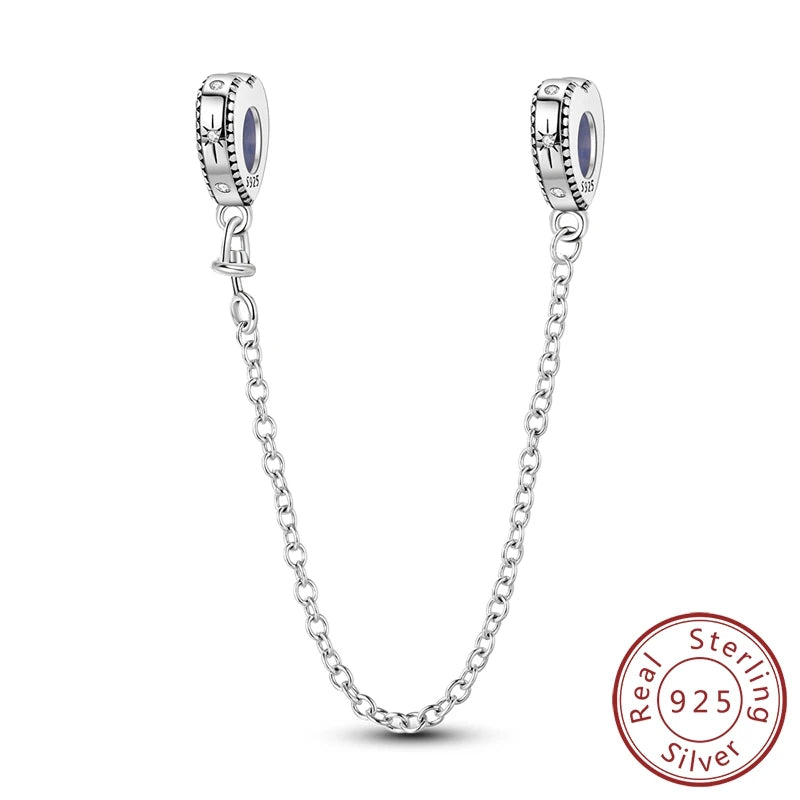 Safety Chain Charms Fit Original 925 Sterling Silver Charms Beads Moon Star Butterfly Heart Safety Chain for Women Jewelry Gift