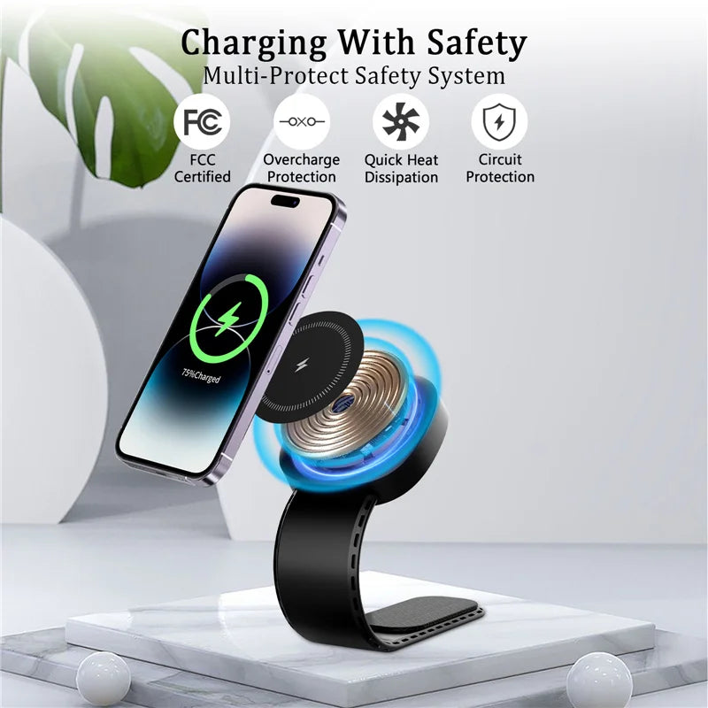 Magnetic Car Wireless Charger Fast Charging Car Phone Holder Center Control Screen Dashboard for iPhone 15 14 13 12 Pro Max Mini