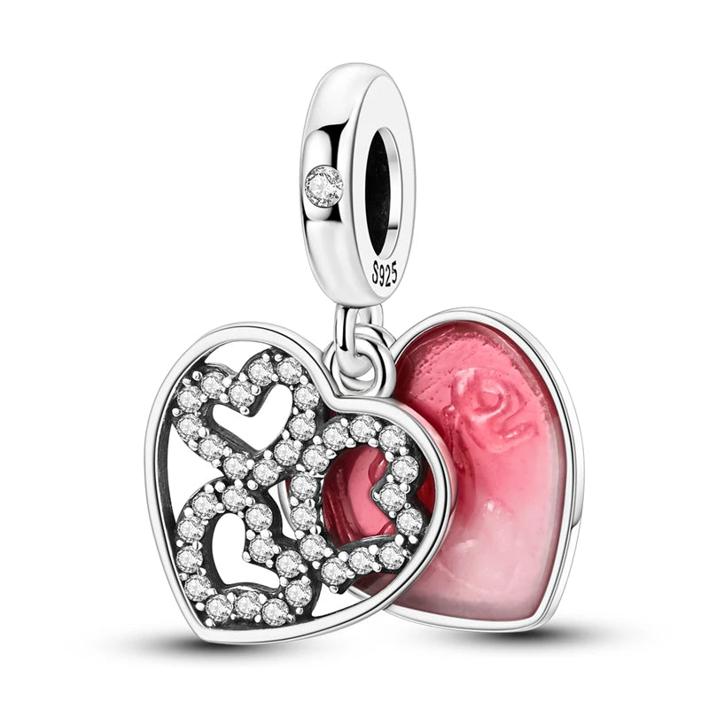 New 925 Sterling Silver Charms Bead Red Cherry Strawberry Love Heart Charm Fit Original Bracelet Pendant DIY Jewelry For Women