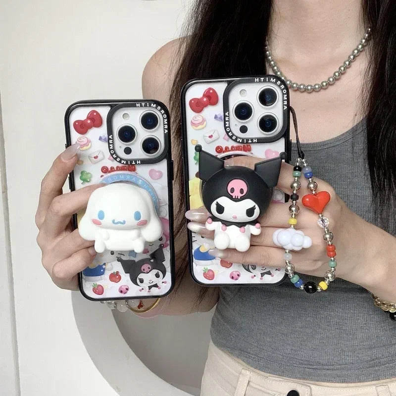 Magnetic Holder Magsafe Wireless Charge Phone Case For iPhone 16 15 14 13 12 11 Pro Max Sanrio Hello Kitty Kuromi Melody Cover