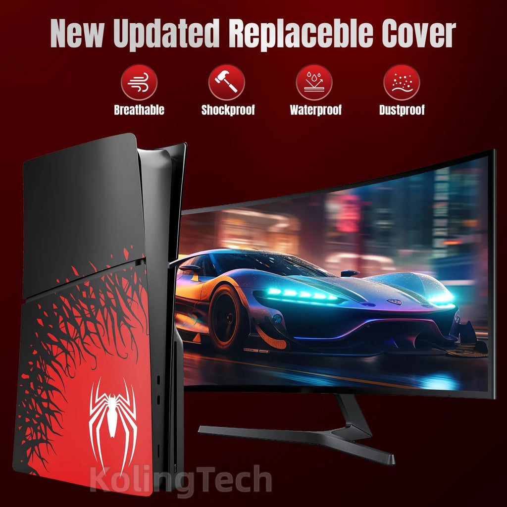 Premium ABS Replacement Shell Accessories for PS5 Slim Protective Cover Hard Faceplate Fit for Playstation 5 Slim Spider Version