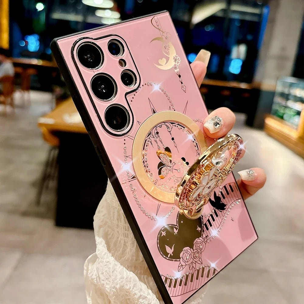 NEW Korea 360 ° Holder Magsafe Charging Phone Case for Samsung Galaxy S25 S24 S23 S22 Plus Ultra FE 5G PC+TPU Magnetic Hard Case