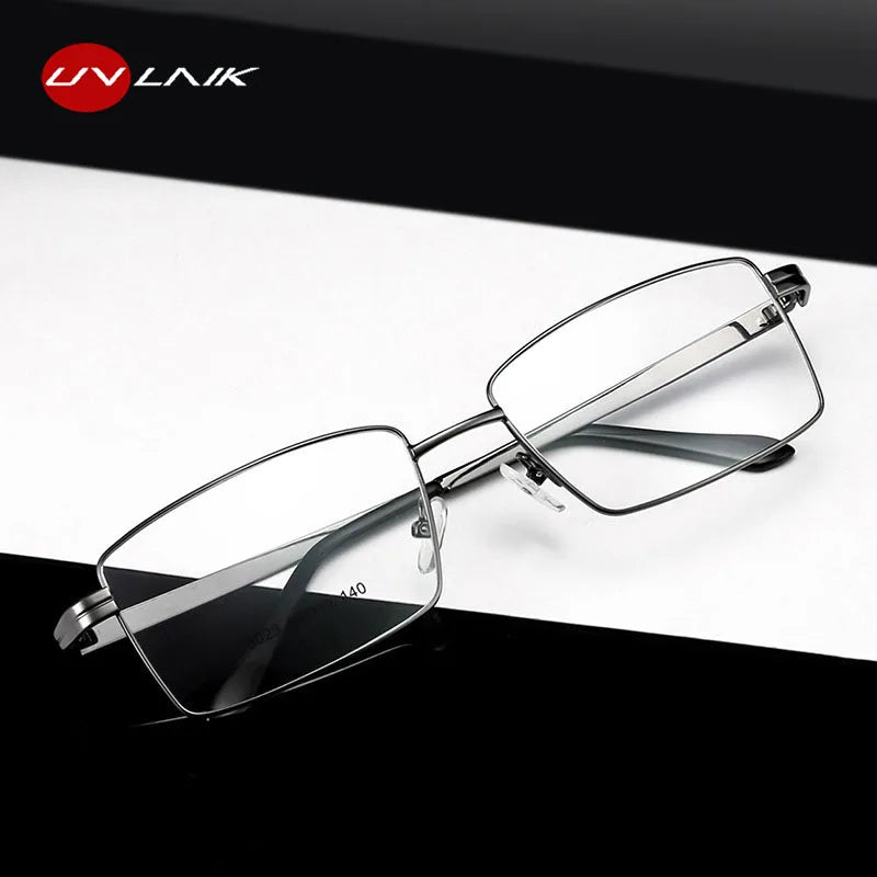 UVLAIK Square Titanium Glasses Frame Alloy Thick Eyeglasses For Women Metal Plated Eyewear Man Female Male Frames