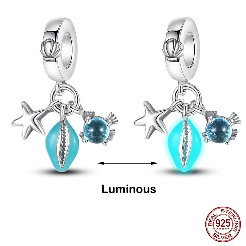 Hot Sale silver-plated Glow in the dark Firefly Honeybee Star Charms Beads Fit Qikaola Original Bracelets Fine DIY Jewelry Gift