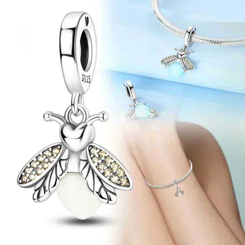 S925 Silver Glow-in-the-dark Firefly Charm Pendant Fit Original Charms Bracelet Gift Beads for Women Diy Fine Jewelry Gifts