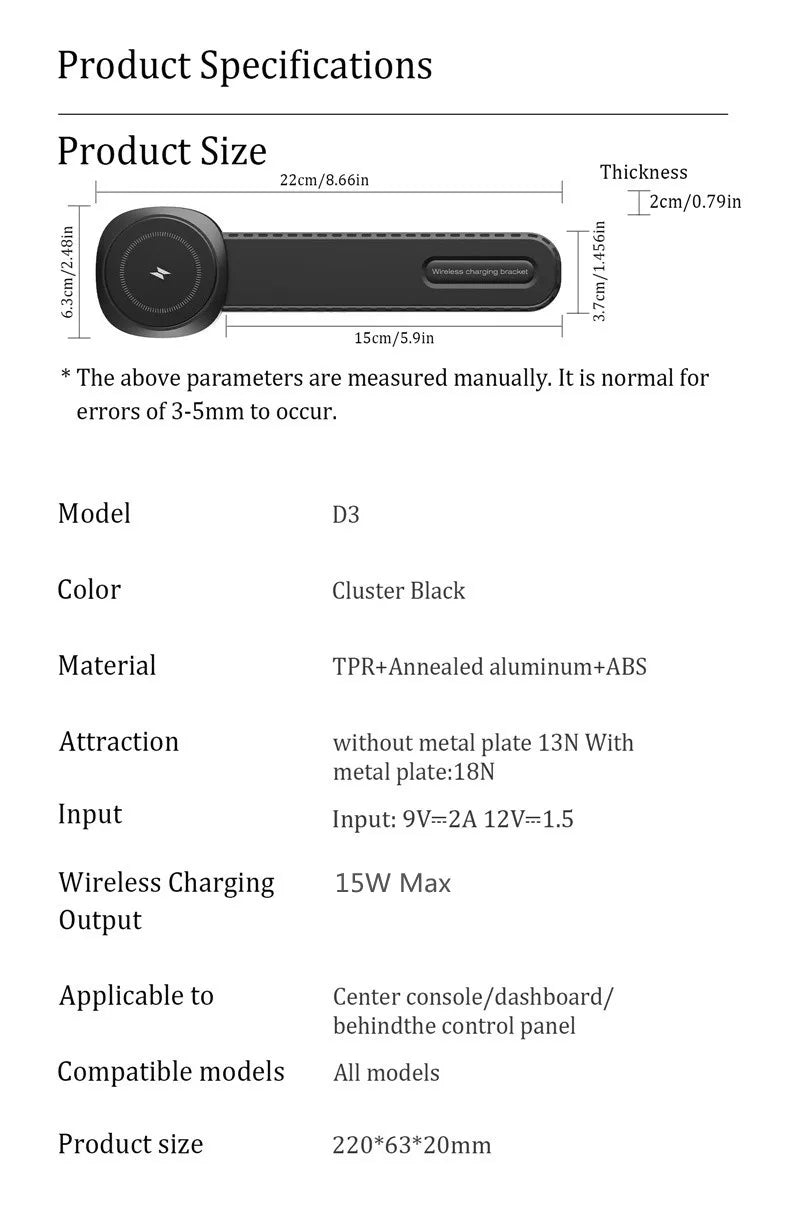 Magnetic Car Wireless Charger Fast Charging Car Phone Holder Center Control Screen Dashboard for iPhone 15 14 13 12 Pro Max Mini