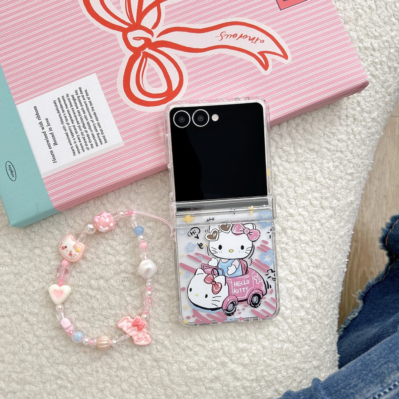 Cute Cartoon Sanrio Hello Kitty Stand Holder Phone Case For Samsung Galaxy Z Flip 7 FE  6 5 4 3 Case Hard TPU Cover With Lanyard