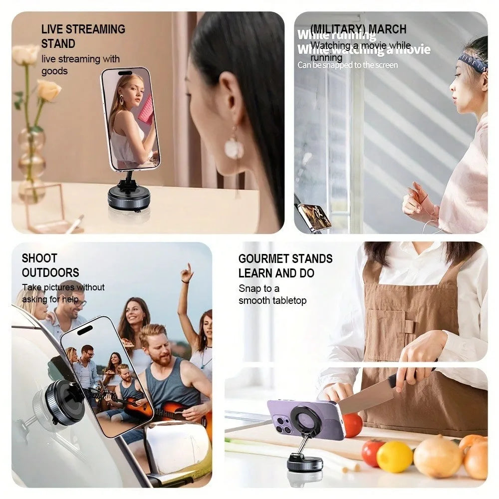 Upgraded Aluminum Alloy Vacuum Magnetic Car Phone Holder with 360° Rotation & Foldable Design Strong Magnetic Absorption