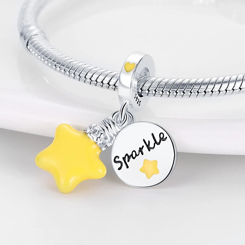 Hot Sale silver-plated Glow in the dark Firefly Honeybee Star Charms Beads Fit Qikaola Original Bracelets Fine DIY Jewelry Gift
