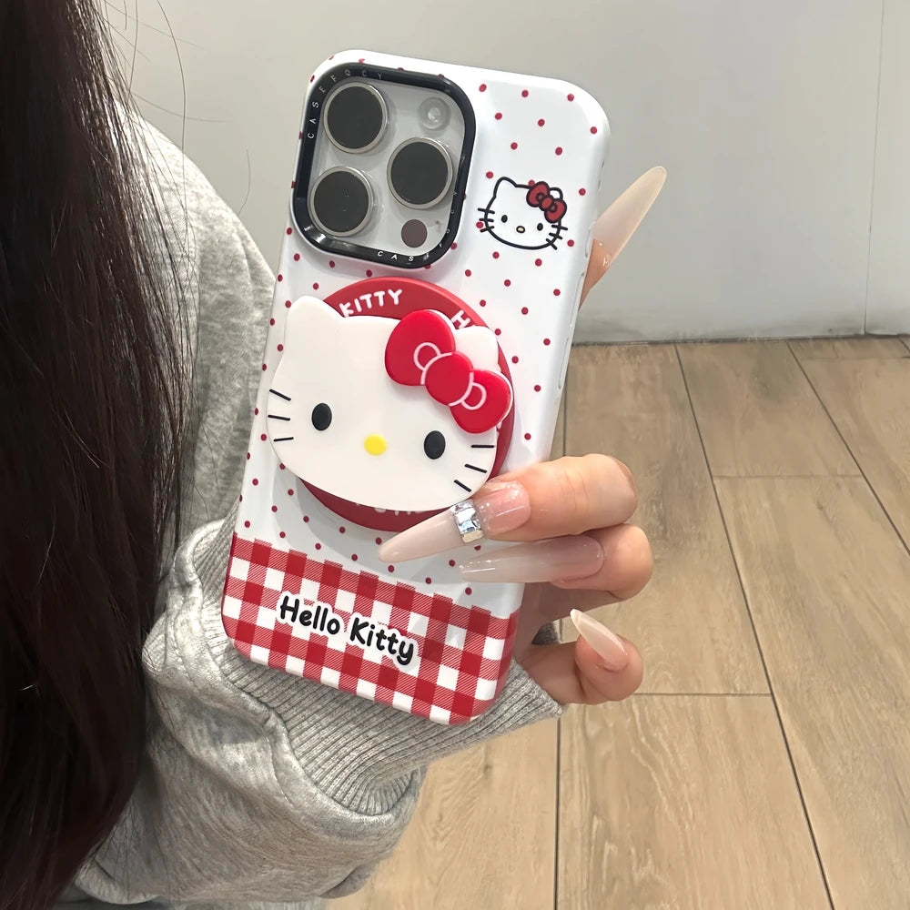 Cute Cartoon Magnetic Holder Magsafe Wireless Charge Phone Case For iPhone 17 16 15 14 13 Pro Max Sanrio Hello Kitty Cover
