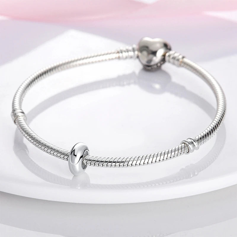 Silver Charm 925 Sterling Silver Clip Charms Safety Chain Charm CZ pave Round Clip Beads Fit Original Bracelet Jewelry Making