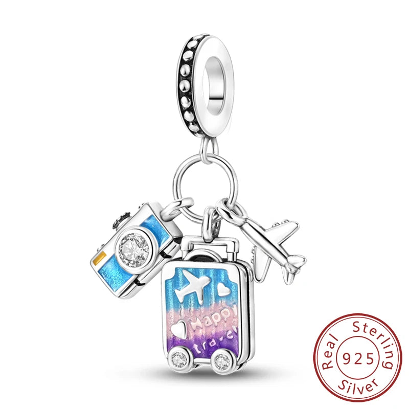 Original Charms Bead 925 Sterling Silver Paris Tower Car Map Castle Travel Charms Fit Pendant Bracelets Women DIY Jewelry Making