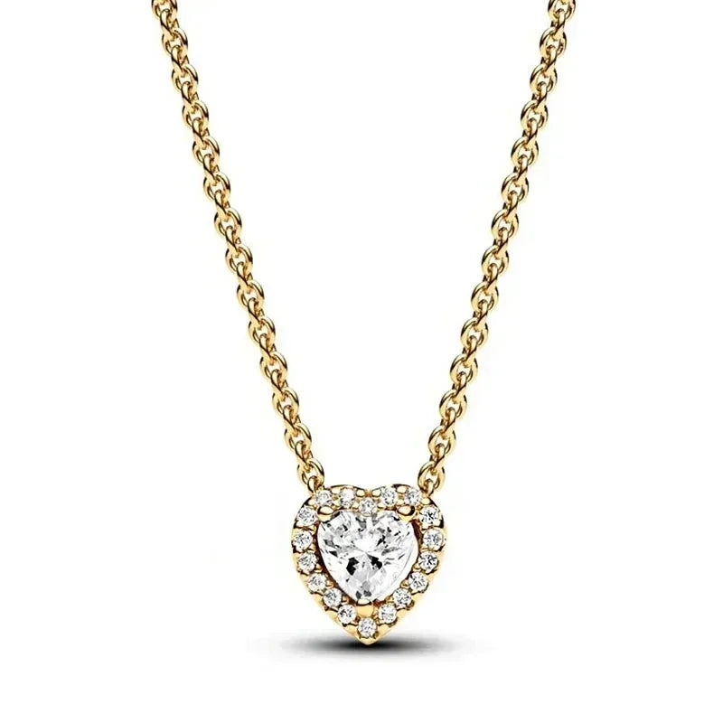 New 925 sterling silver heart-shaped pink ring necklace earring set luxurious sparkling charm jewelry fashion wedding gift