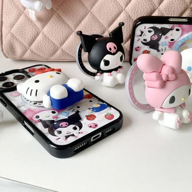 Magnetic Holder Magsafe Wireless Charge Phone Case For iPhone 16 15 14 13 12 11 Pro Max Sanrio Hello Kitty Kuromi Melody Cover