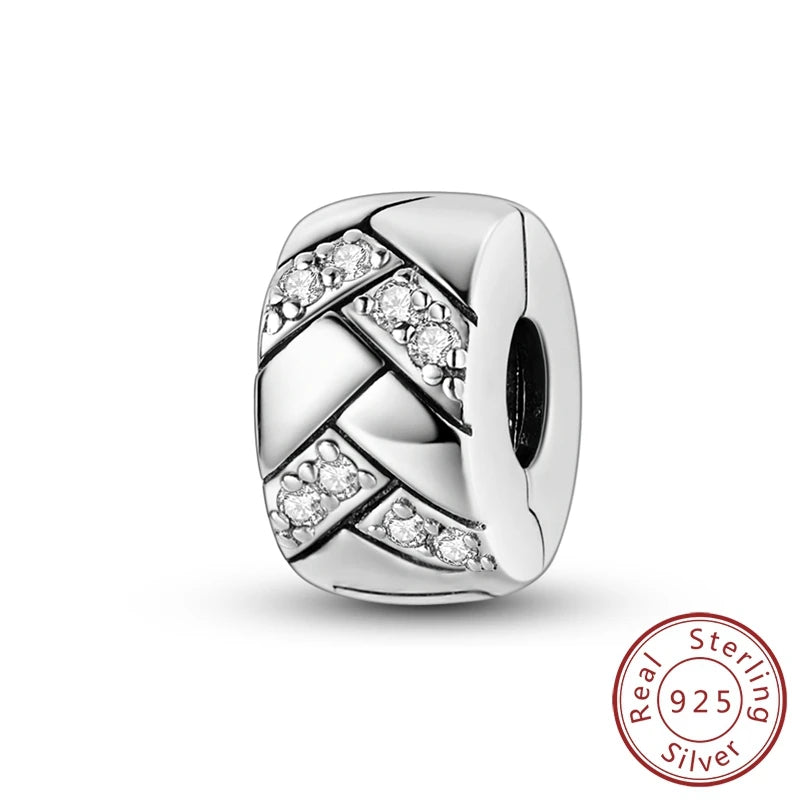 Charm Hot Sales 925 Sterling Silver Charms Beads CZ pave Round Clip Charms Fit Original Bracelet Necklace Charms Jewelry Gift