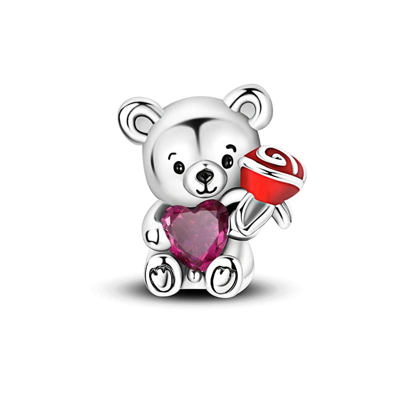 New 925 Sterling Silver Charms Bead Red Cherry Strawberry Love Heart Charm Fit Original Bracelet Pendant DIY Jewelry For Women