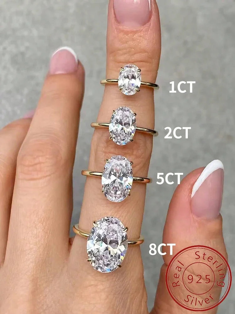 925 Sterling Silver Luxury 1-8CT Zircon Gorgeous Oval Stone Ring For Women Engagement Wedding Luxury High Quality Fine Jewelry