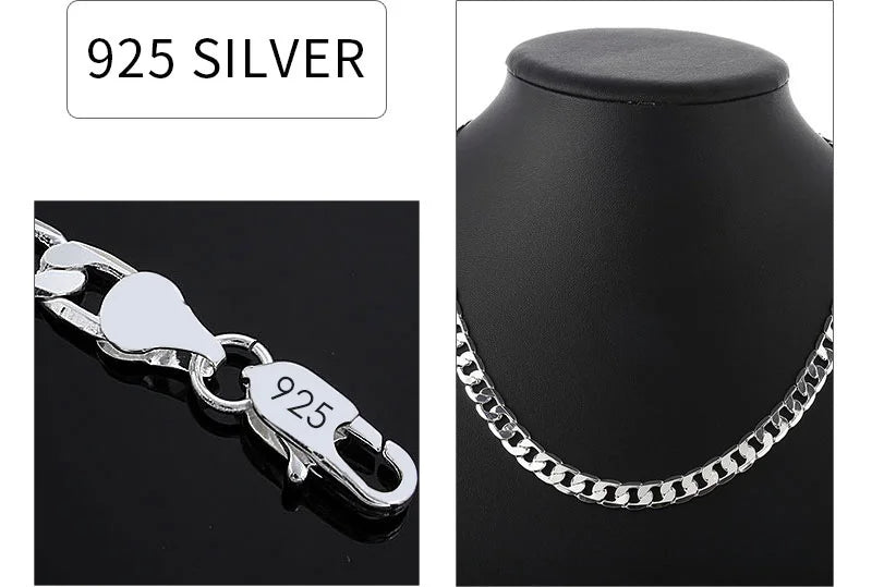Men's 925 Sterling Silver Necklace 2/4/6/8/10/12MM 40-75cm Face Chain Necklace Lobster Clasp Men And Women Engagement Jewelry