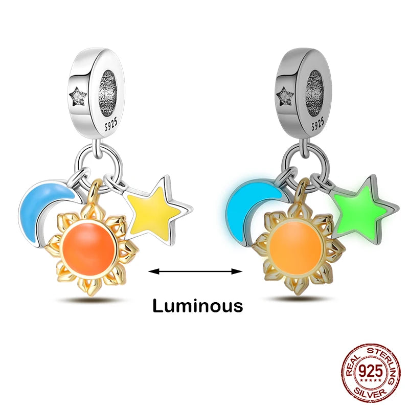 Hot Sale silver-plated Glow in the dark Firefly Honeybee Star Charms Beads Fit Qikaola Original Bracelets Fine DIY Jewelry Gift