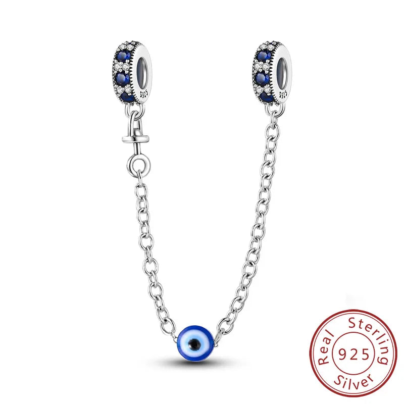 Safety Chain Charms Fit Original 925 Sterling Silver Charms Beads Moon Star Butterfly Heart Safety Chain for Women Jewelry Gift