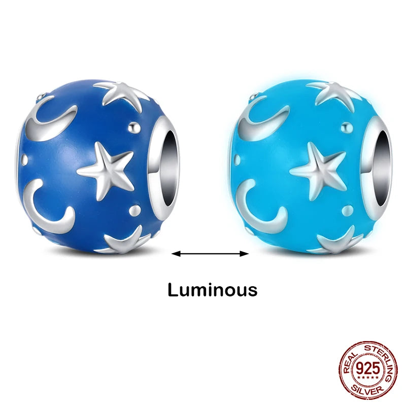 Hot Sale silver-plated Glow in the dark Firefly Honeybee Star Charms Beads Fit Qikaola Original Bracelets Fine DIY Jewelry Gift