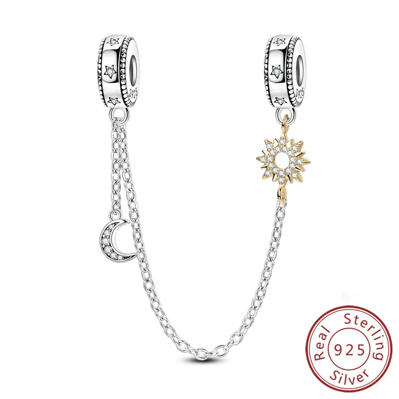 Safety Chain Charms Fit Original 925 Sterling Silver Charms Beads Moon Star Butterfly Heart Safety Chain for Women Jewelry Gift