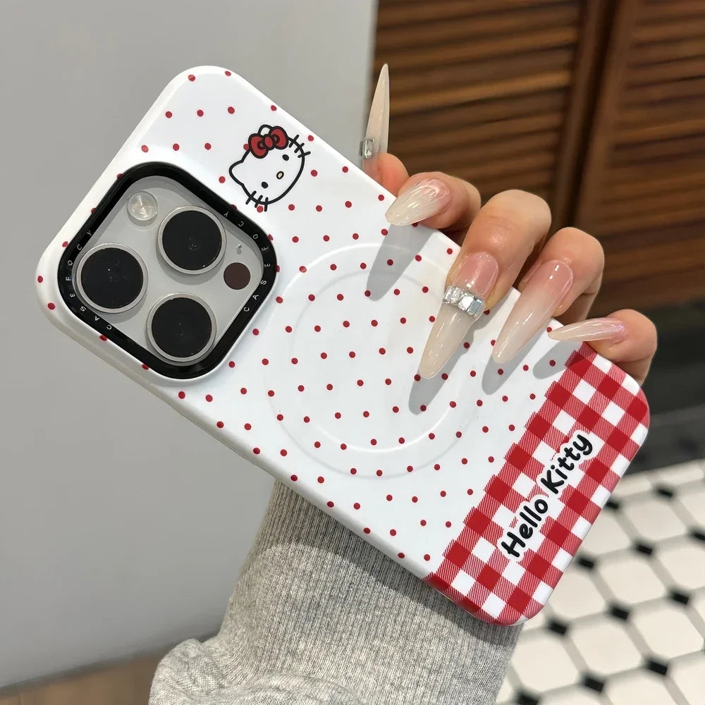 Cute Cartoon Magnetic Holder Magsafe Wireless Charge Phone Case For iPhone 17 16 15 14 13 Pro Max Sanrio Hello Kitty Cover