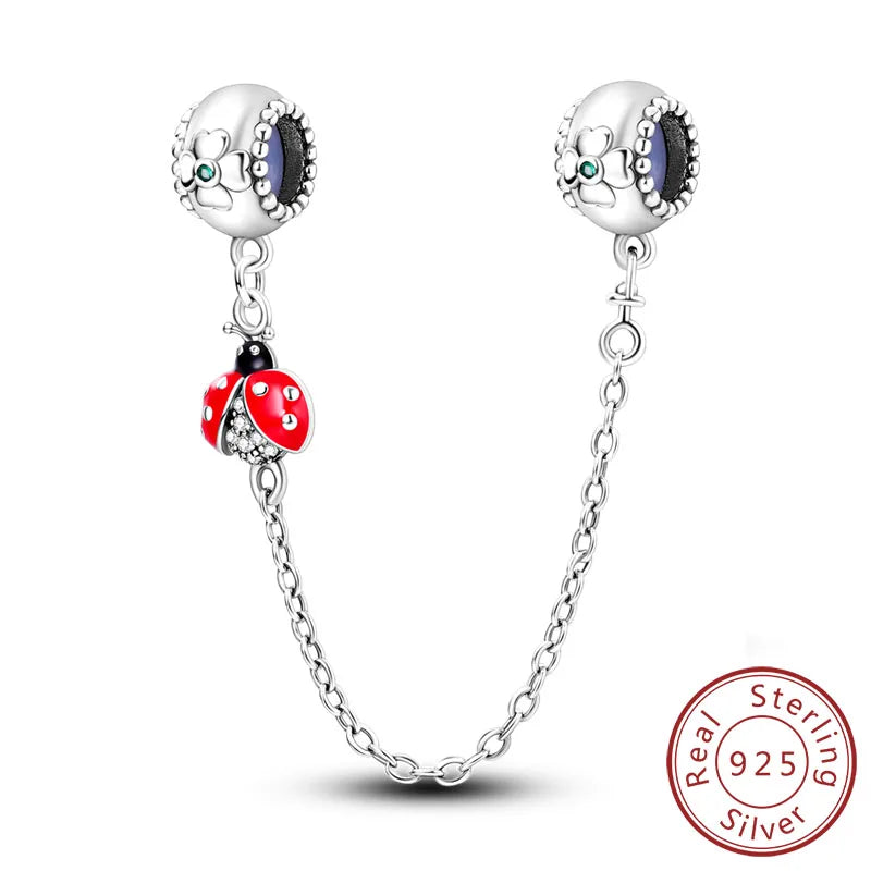 Safety Chain Charms Fit Original 925 Sterling Silver Charms Beads Moon Star Butterfly Heart Safety Chain for Women Jewelry Gift