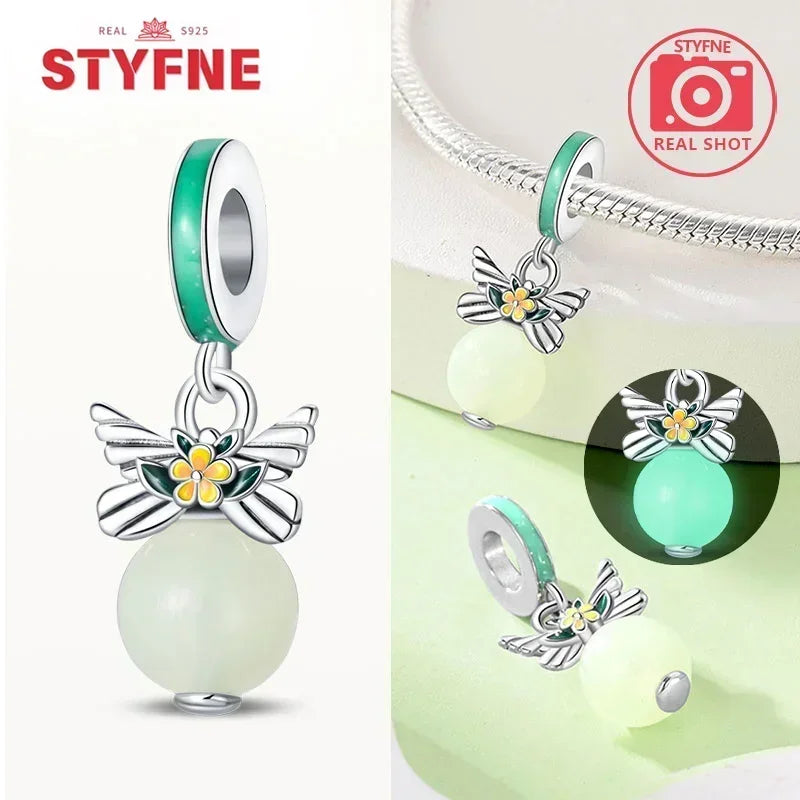 S925 Silver Glow-in-the-dark Firefly Charm Pendant Fit Original Charms Bracelet Gift Beads for Women Diy Fine Jewelry Gifts