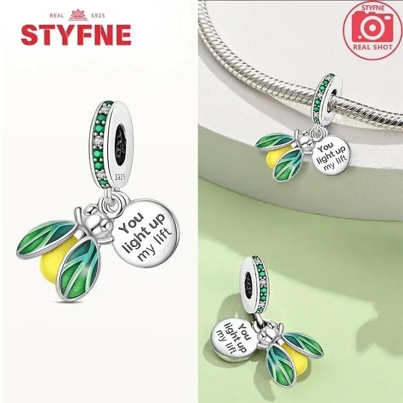 S925 Silver Glow-in-the-dark Firefly Charm Pendant Fit Original Charms Bracelet Gift Beads for Women Diy Fine Jewelry Gifts