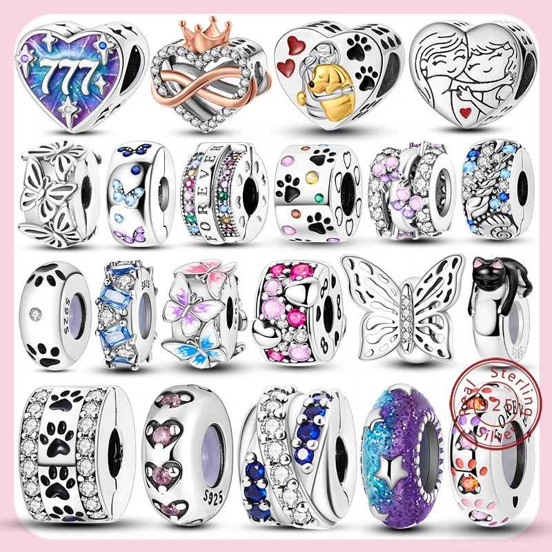 Charm Hot Sales 925 Sterling Silver Charms Beads CZ pave Round Clip Charms Fit Original Bracelet Necklace Charms Jewelry Gift