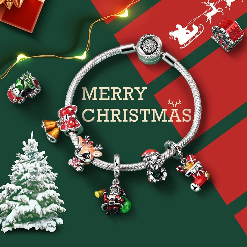 Christmas Charm Bead Pendant 925 Sterling Silver Christmas Elk Snowman Santa Claus Charm Fit Original Bracelet Women DIY Jewelry