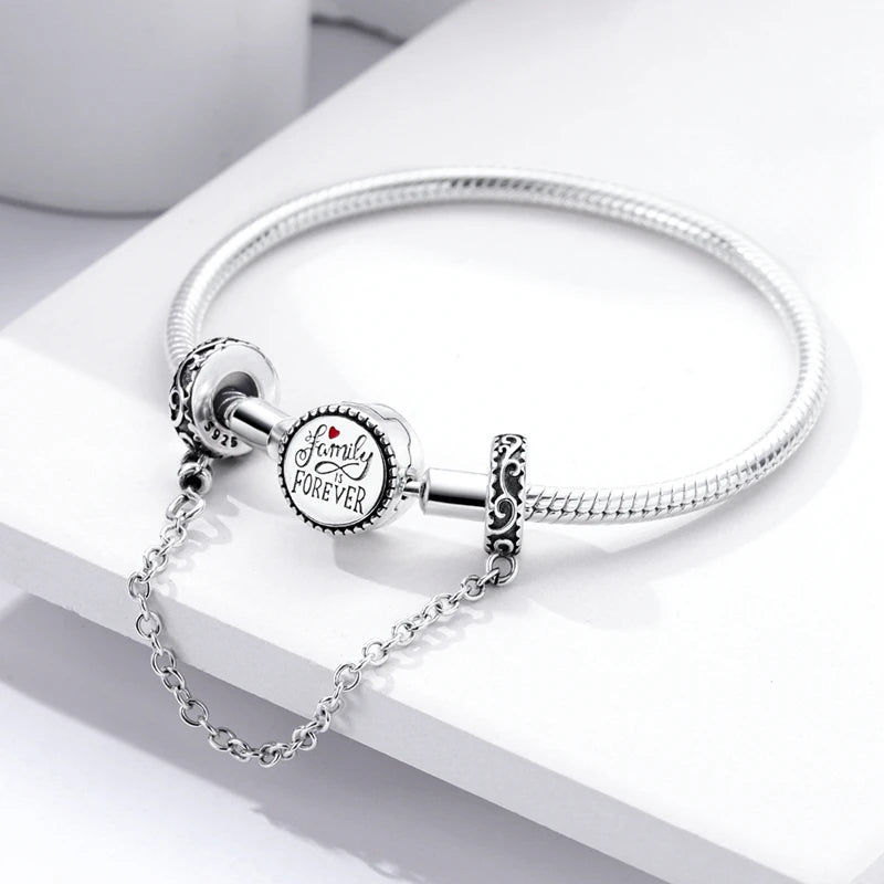 Silver Charm 925 Sterling Silver Clip Charms Safety Chain Charm CZ pave Round Clip Beads Fit Original Bracelet Jewelry Making