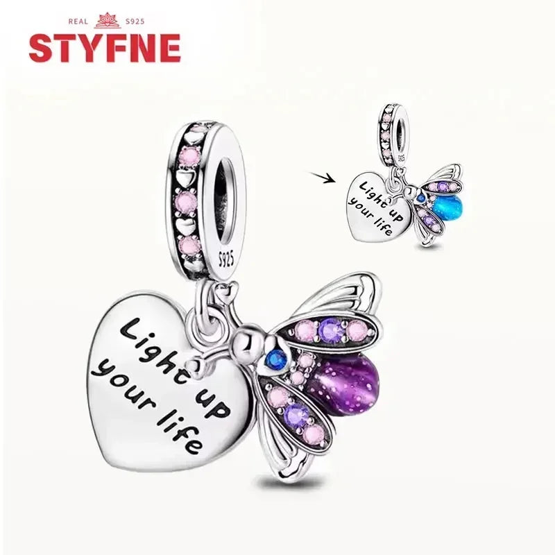 S925 Silver Glow-in-the-dark Firefly Charm Pendant Fit Original Charms Bracelet Gift Beads for Women Diy Fine Jewelry Gifts