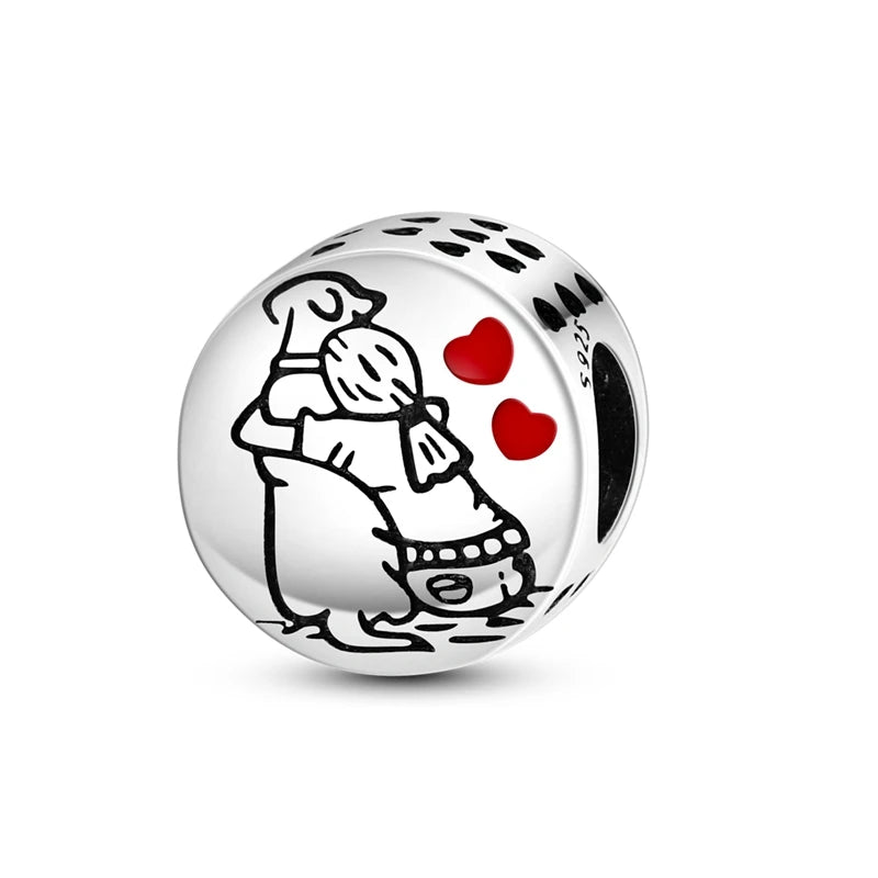 Silver Charm 925 Sterling Silver Clip Charms Safety Chain Charm CZ pave Round Clip Beads Fit Original Bracelet Jewelry Making