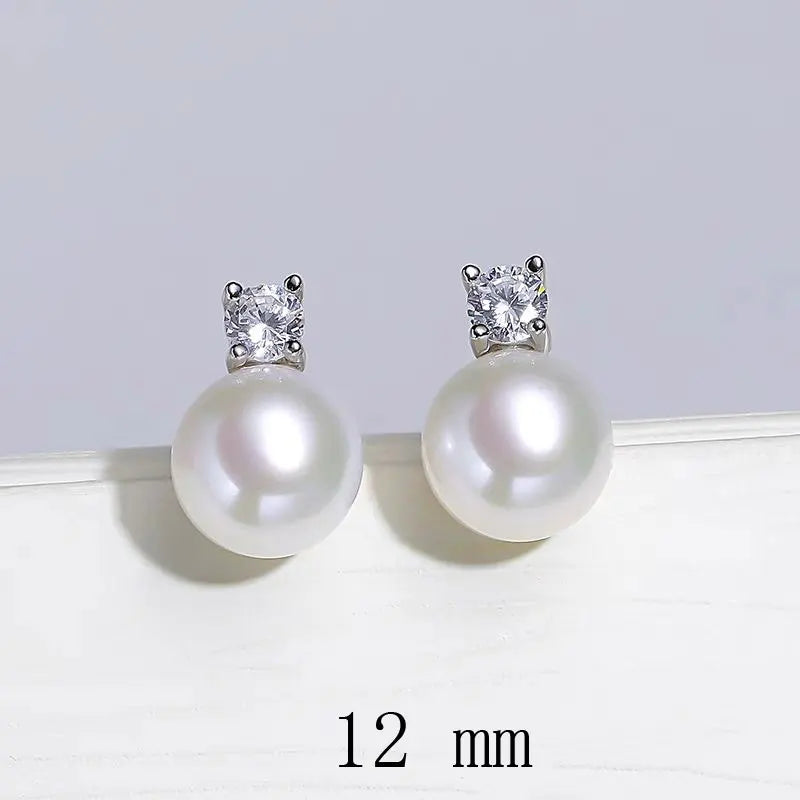 Senlissi-New Fashion Lofty 8-12mm Freshwater Pearl Stud 18k Earrings for Women S925 Sterling Silver Jewelry Girlfriend Gifts
