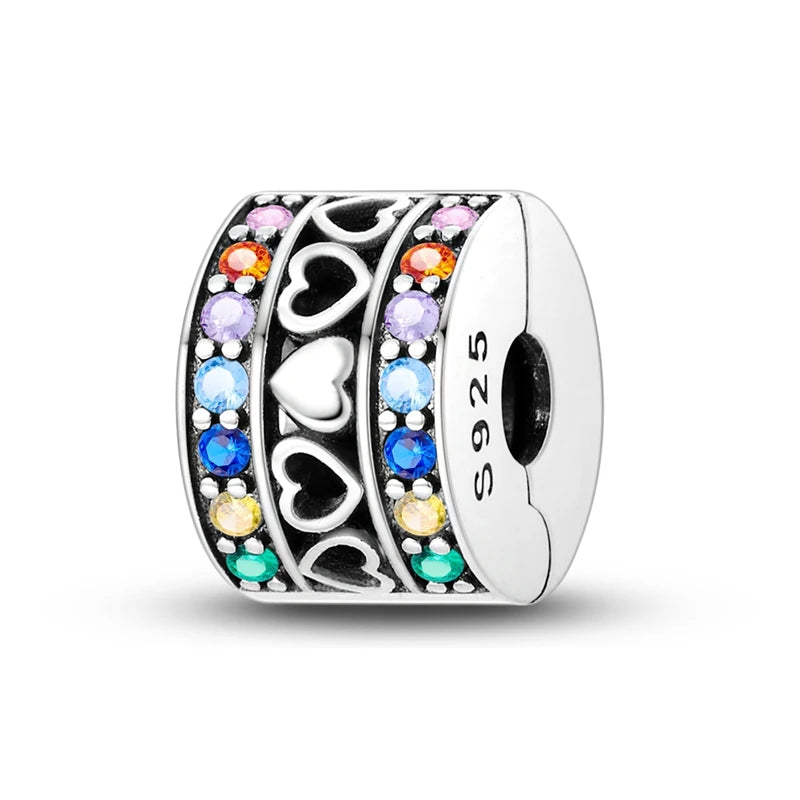 Charm Hot Sales 925 Sterling Silver Charms Beads CZ pave Round Clip Charms Fit Original Bracelet Necklace Charms Jewelry Gift