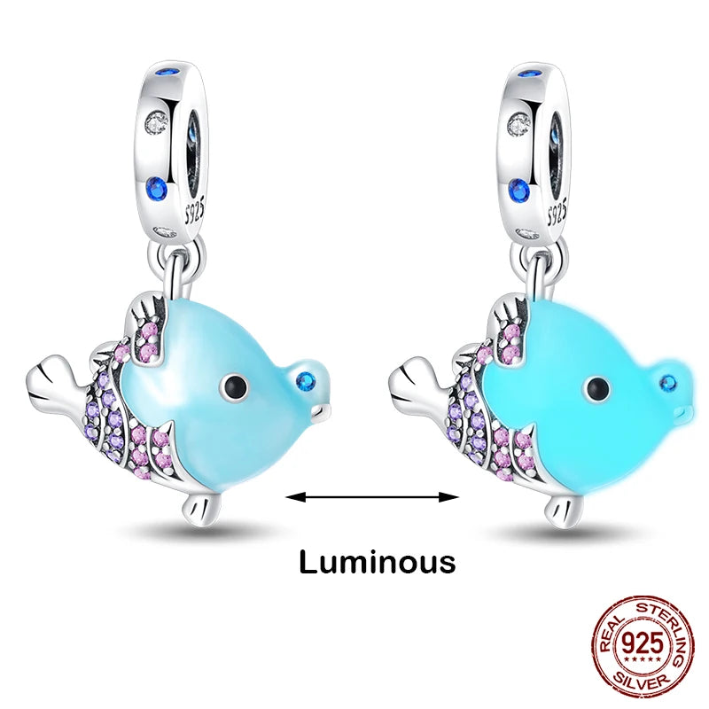 Hot Sale silver-plated Glow in the dark Firefly Honeybee Star Charms Beads Fit Qikaola Original Bracelets Fine DIY Jewelry Gift