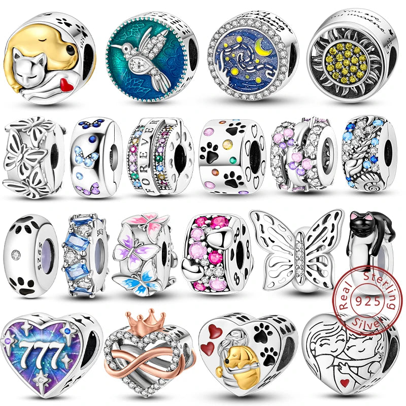 Charm Hot Sales 925 Sterling Silver Charms Beads CZ pave Round Clip Charms Fit Original Bracelet Necklace Charms Jewelry Gift