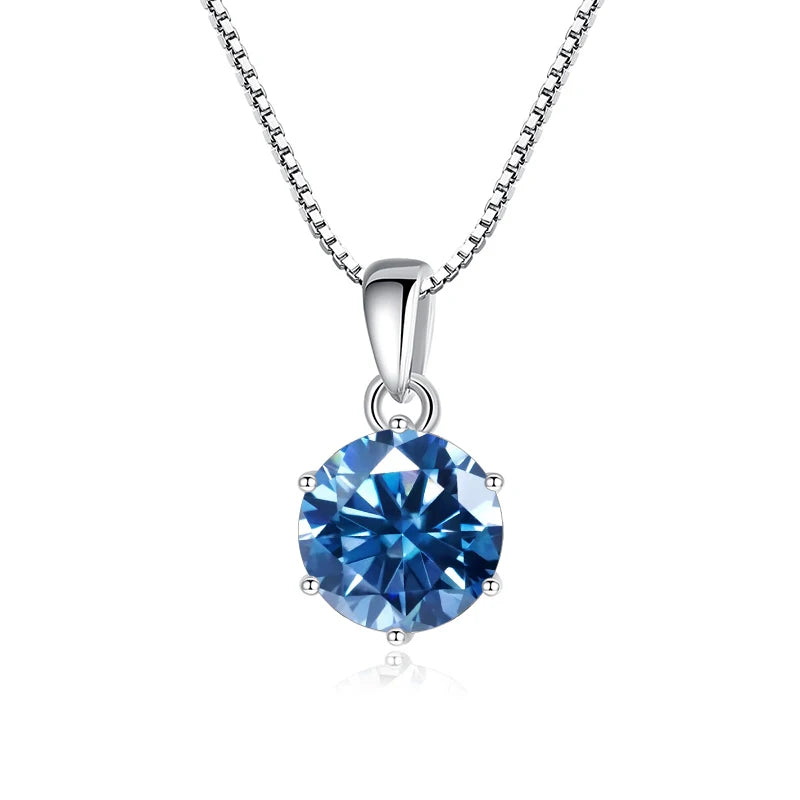 JoyceJelly 1 CT Real Moissanite Pendant Necklace For Women Royal Blue Color Moissanite 925 Sterling Silver Wedding Fine Jewelry