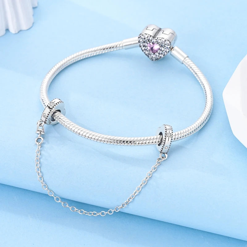 Safety Chain Charms Fit Original 925 Sterling Silver Charms Beads Moon Star Butterfly Heart Safety Chain for Women Jewelry Gift